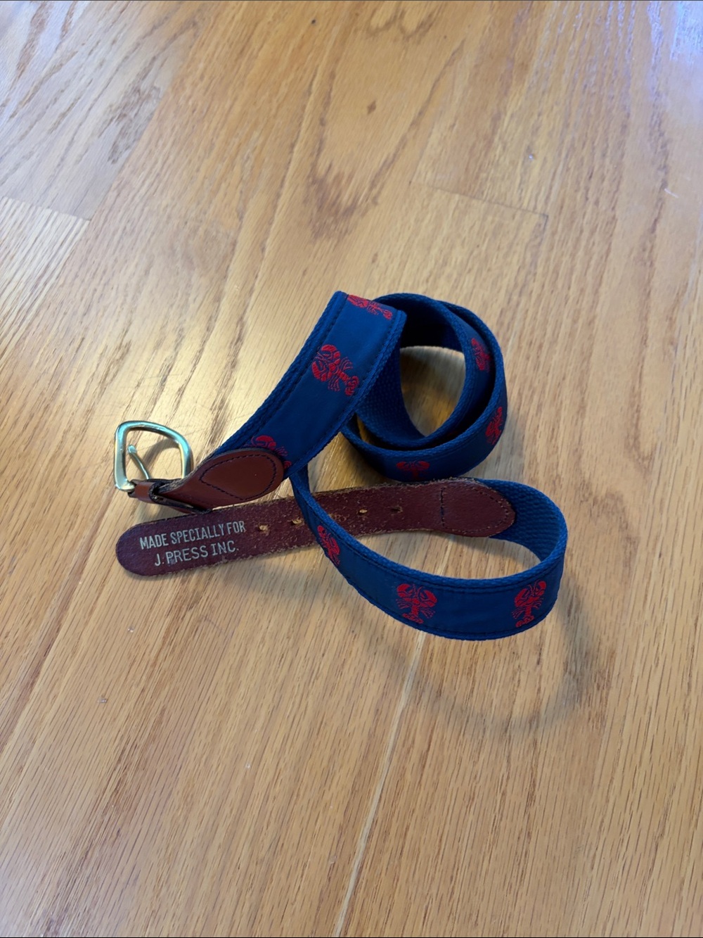 J. Press leather and ribbon lobster motif belt size 42